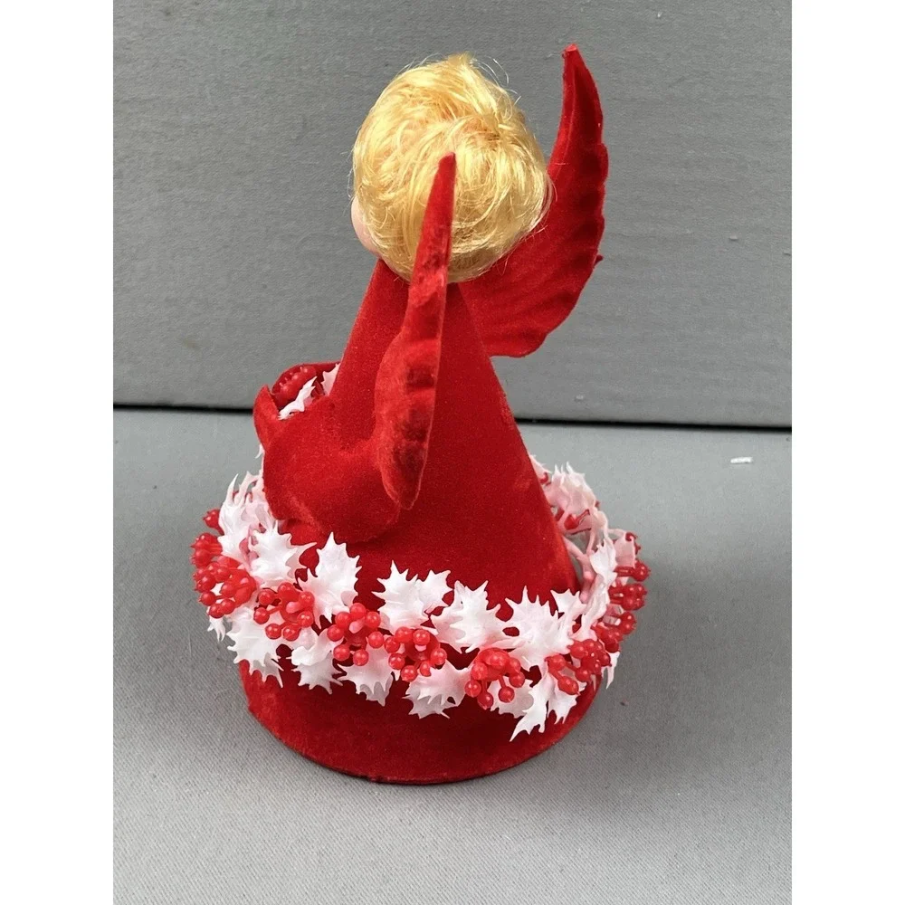 Vintage Commodore Christmas Angel Flocked‎ Red Decoration Holly Side Eye In Box